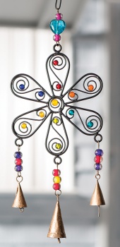Stunning Flower Wind Chime Handmade with Iron, Mixed Ornament Beads and Bells